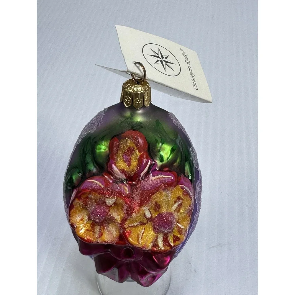 VTG Christopher Radko Egg Blossom Glass Handpainted Easter Ornament Flowers 4